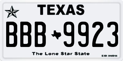 TX license plate BBB9923