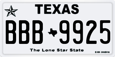 TX license plate BBB9925