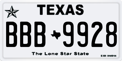 TX license plate BBB9928