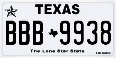 TX license plate BBB9938