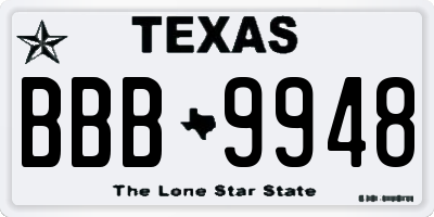TX license plate BBB9948