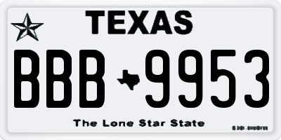 TX license plate BBB9953