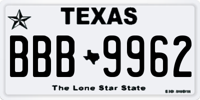 TX license plate BBB9962