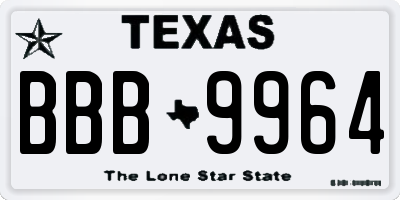 TX license plate BBB9964