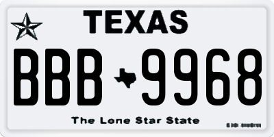 TX license plate BBB9968