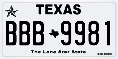 TX license plate BBB9981