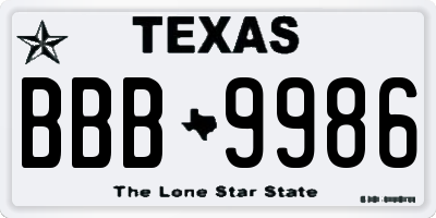 TX license plate BBB9986