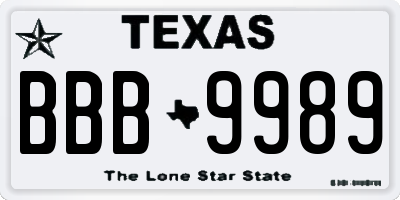 TX license plate BBB9989