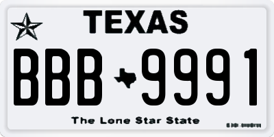 TX license plate BBB9991