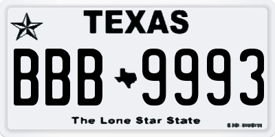 TX license plate BBB9993