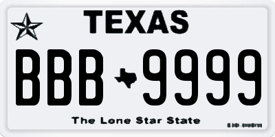 TX license plate BBB9999