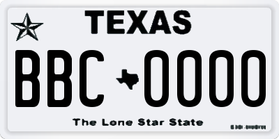 TX license plate BBC0000