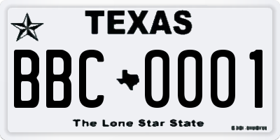 TX license plate BBC0001