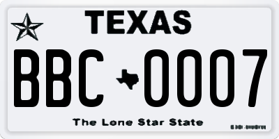 TX license plate BBC0007