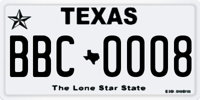 TX license plate BBC0008