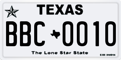 TX license plate BBC0010