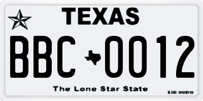 TX license plate BBC0012