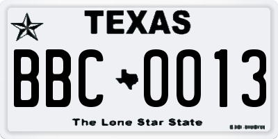 TX license plate BBC0013