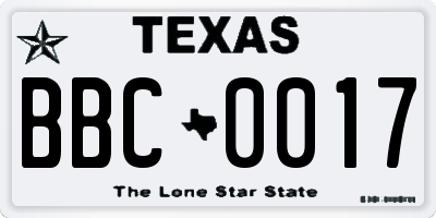 TX license plate BBC0017