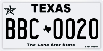 TX license plate BBC0020