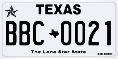 TX license plate BBC0021