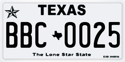 TX license plate BBC0025