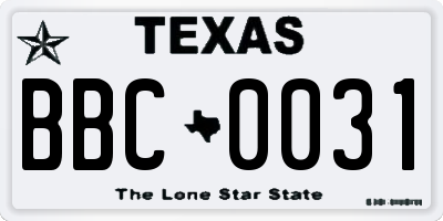 TX license plate BBC0031