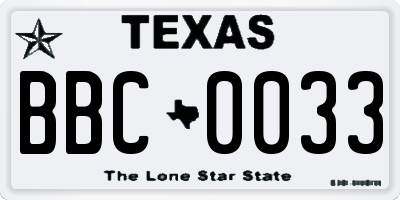 TX license plate BBC0033