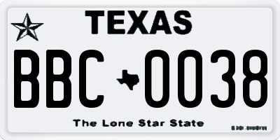 TX license plate BBC0038
