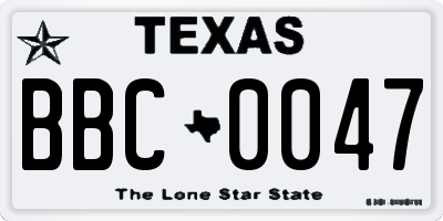TX license plate BBC0047