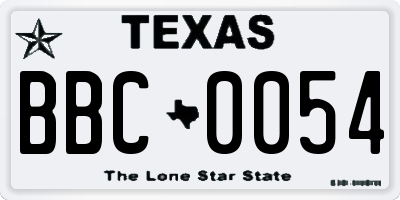 TX license plate BBC0054