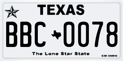 TX license plate BBC0078