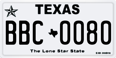 TX license plate BBC0080