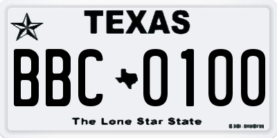 TX license plate BBC0100