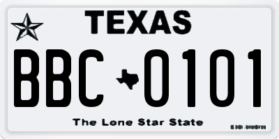 TX license plate BBC0101