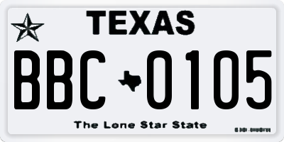TX license plate BBC0105