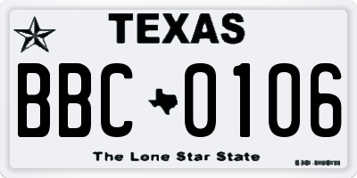 TX license plate BBC0106