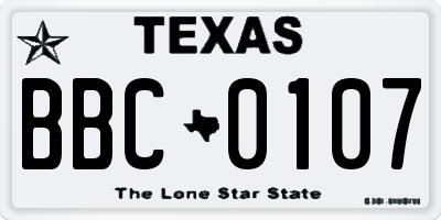 TX license plate BBC0107