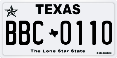 TX license plate BBC0110