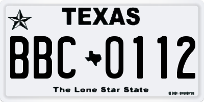 TX license plate BBC0112