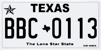 TX license plate BBC0113