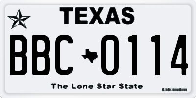 TX license plate BBC0114