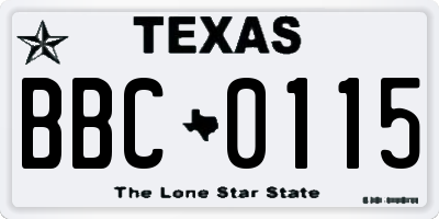 TX license plate BBC0115