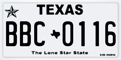 TX license plate BBC0116