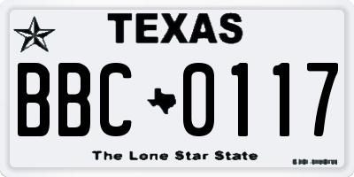 TX license plate BBC0117