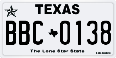 TX license plate BBC0138