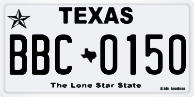 TX license plate BBC0150