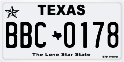 TX license plate BBC0178