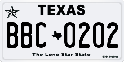TX license plate BBC0202