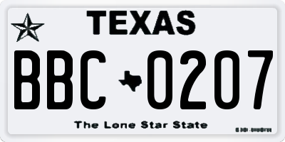 TX license plate BBC0207